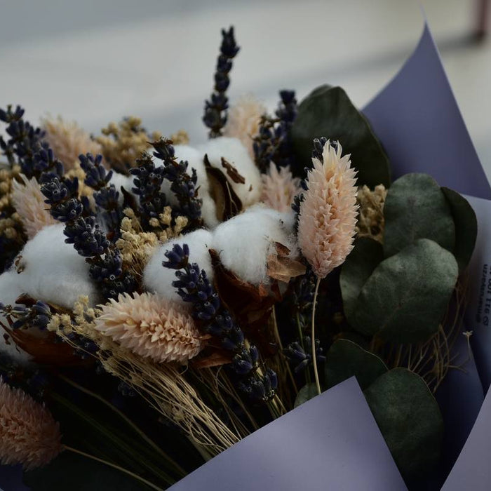 Preserved dried flower arrangement with hydrangea