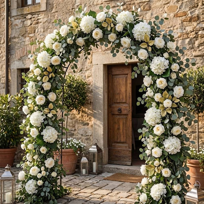 Wedding table runner with ivy, succulents and white flowers