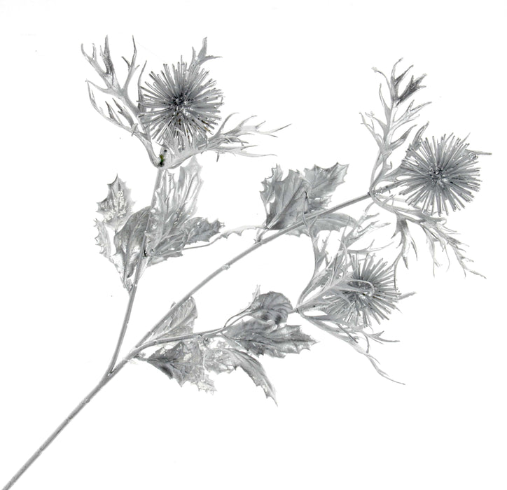 Large Metallic Echinops Spray - Silver (65cm long)