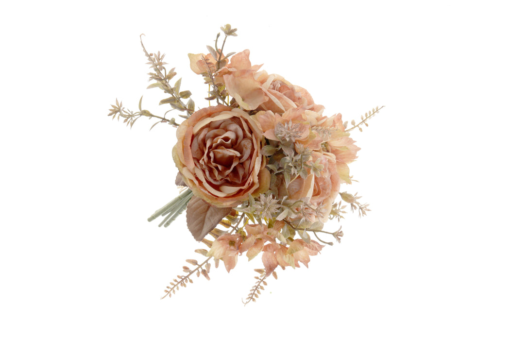 Dry Rose Hydrangea with Mixed Foliage Bouquet - Peach Mix (32cm long)