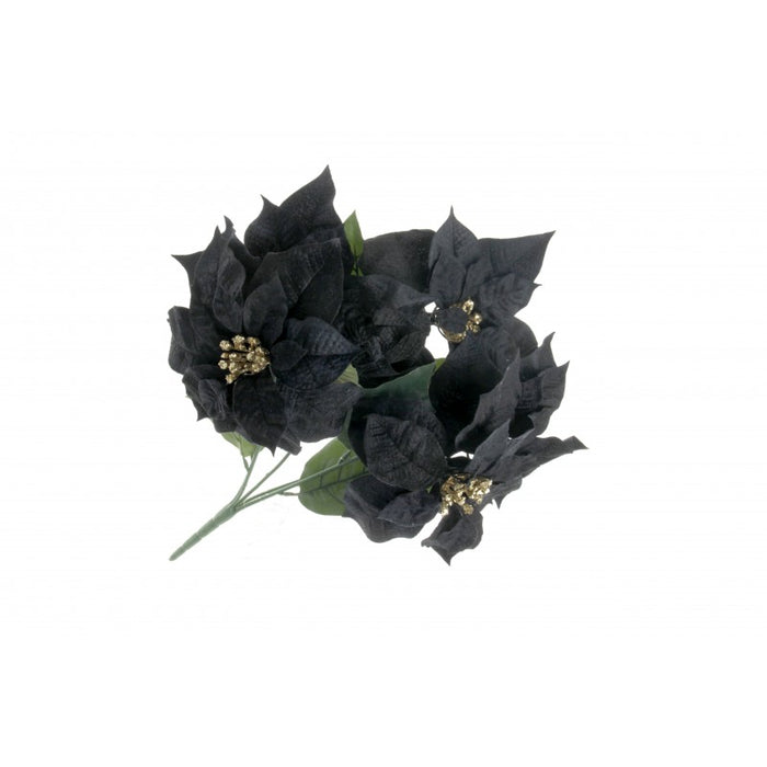 47cm Velvet Poinsettia Bush with 5 heads - Black