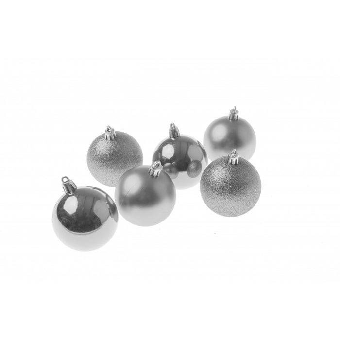 6cm Plastic Baubles - Matt & Shiny Silver (12 pcs per pack)