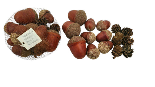 Mixed Acorn and Pinecone Bag - Brown (9 Acorns and 6 Pinecones)