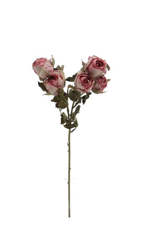 Artificial Dry Rose Bush - Pink (43cm long with 5 heads)