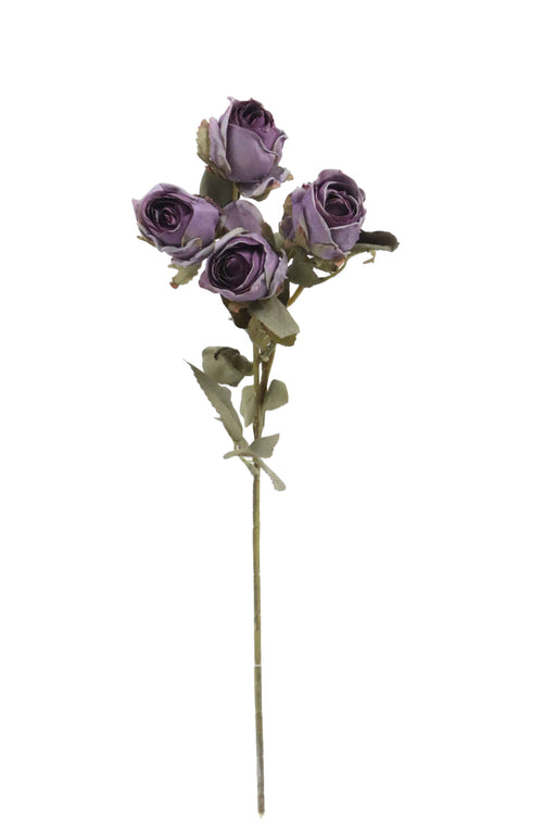Artificial Dry Rose Bush - Purple (43cm long with 5 heads)