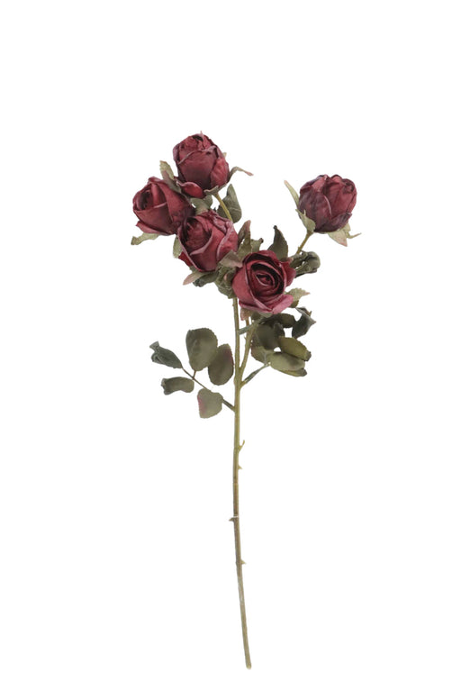 Artificial Dry Rose Bush - Red (43cm long with 5 heads)