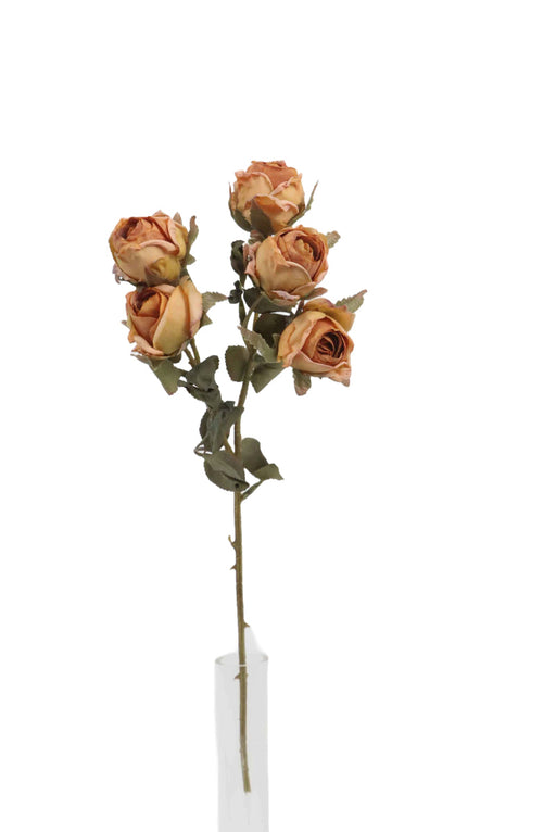 Artificial Dry Rose Bush - Orange (43cm long with 5 heads)