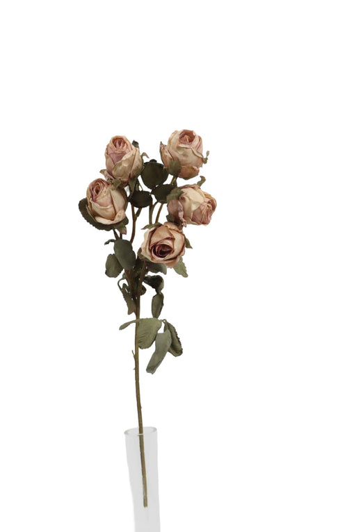 Artificial Dry Rose Bush - Pink/Mauve (43cm long with 5 heads)