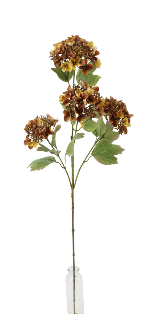 Artificial Hydrangea Spray - Yellow/Brown (88cm long with 4 heads)