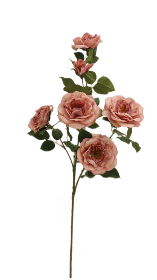 Artificial Open Rose Spray - Pink (69cm long with 6 heads)