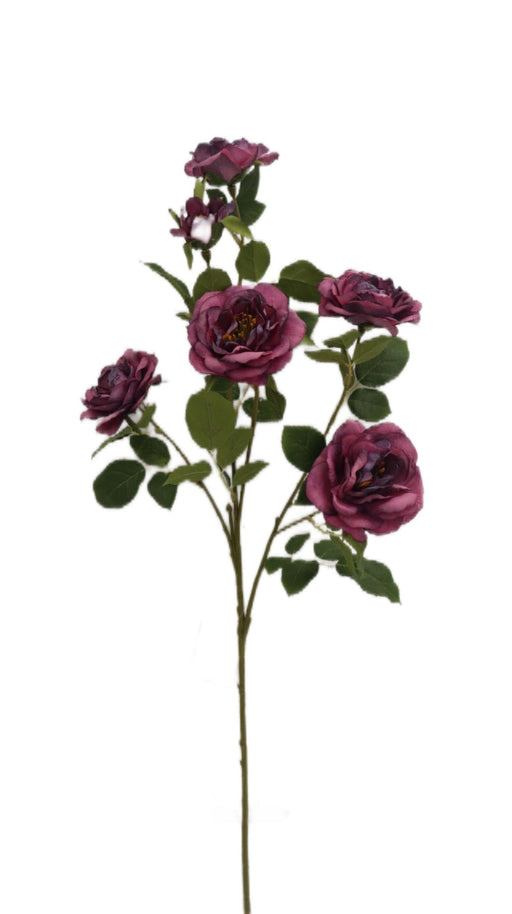 Artificial Open Rose Spray - Purple (69cm long with 6 heads)
