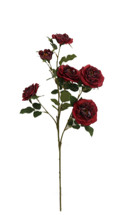Artificial Open Rose Spray - Red (69cm long with 6 heads)