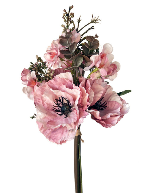 Artificial Poppy Bouquet with Foliage - Pink (36cm long)