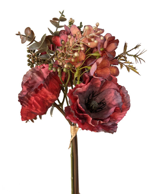 Artificial Poppy Bouquet with Foliage - Red (36cm long)