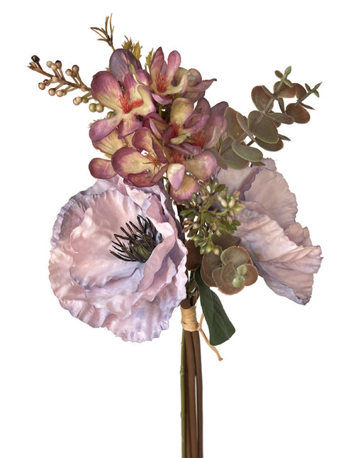 Artificial Poppy Bouquet with Foliage - Mauve (36cm long)