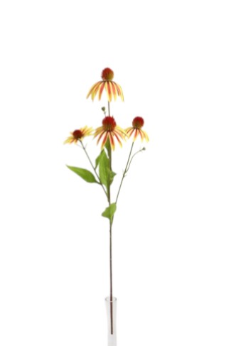 Black Eyed Susan Spray - Red, Yellow & Green (4 heads, 2 buds. 77cm long)