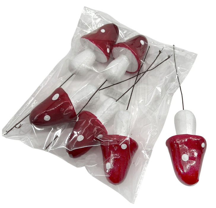 Red Mushroom Picks - Red/White (7.5cm x 3.5cm, 12 pcs per pk)