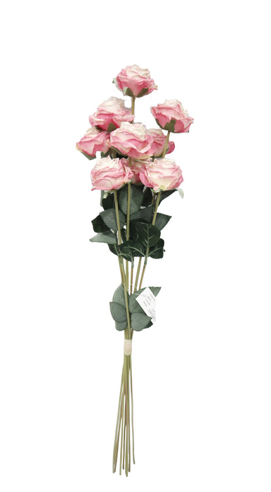 Artificial Dry Rose Bundle - Pink/White (9 heads, 6cm diameter. 72cm long)