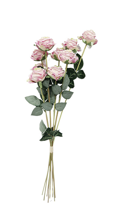 Artificial Dry Rose Bundle - Purple/White (9 heads, 6cm diameter. 72cm long)