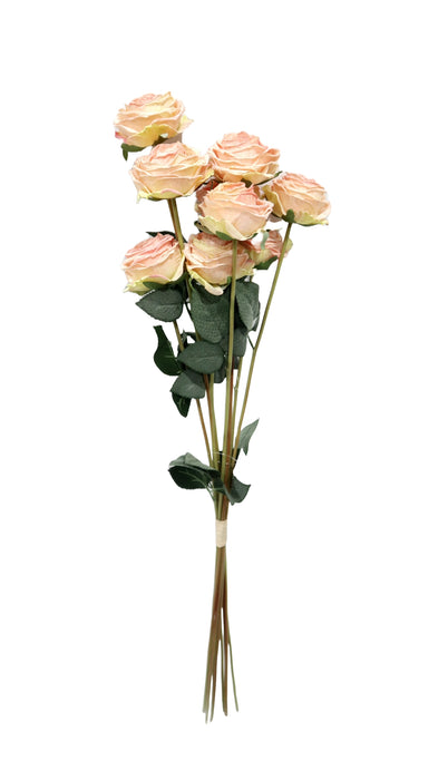 Artificial Dry Rose Bundle - Peach/Pink (9 heads, 6cm diameter. 72cm long)