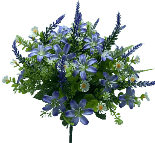 Daisy and Lavender Bush with Mixed Foliage - Purple/Blue Mix (13 heads, 36cm long)