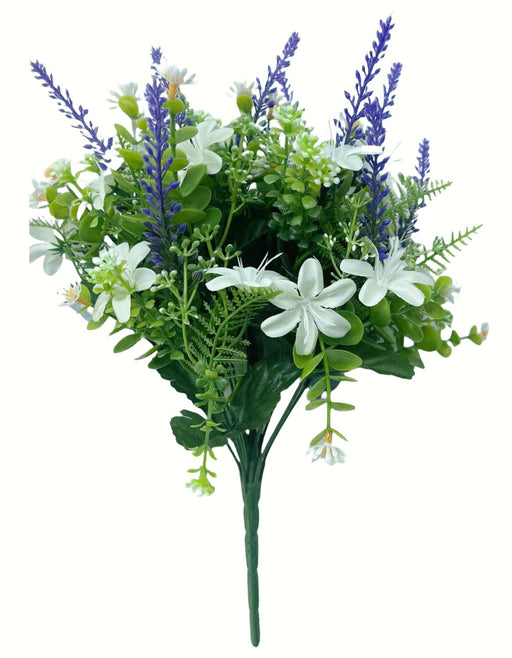 Daisy and Lavender Bush with Mixed Foliage - Purple/White Mix (13 heads, 36cm long)
