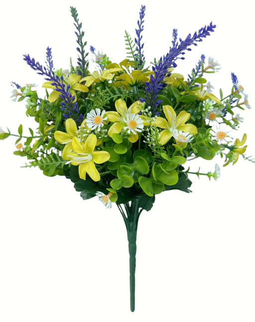 Daisy and Lavender Bush with Mixed Foliage - Purple/Yellow Mix (13 heads, 36cm long)