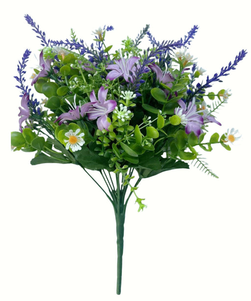 Daisy and Lavender Bush with Mixed Foliage - Purple/Fuchsia Mix (13 heads, 36cm long)