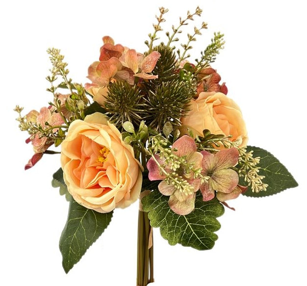 Rose and Glitter Hydrangea Bundle with Foliage - Peach Mix (31cm long)
