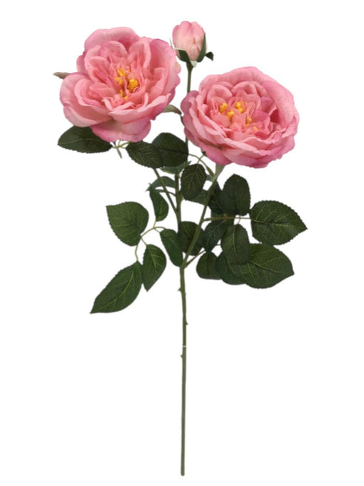 Garden Rose Spray - Pink (2 heads, 1 bud. 59cm long)