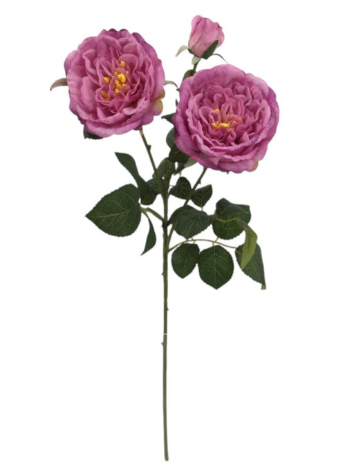 Garden Rose Spray - Purple (2 heads, 1 bud. 59cm long)