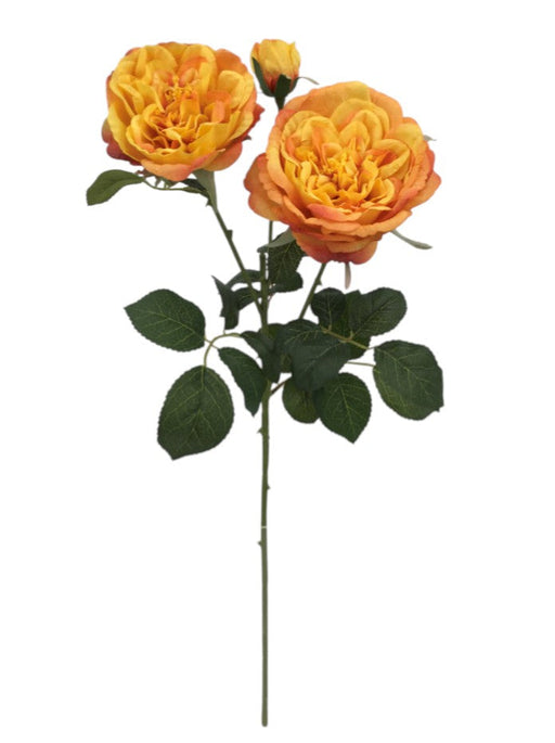 Garden Rose Spray - Orange & Yellow (2 heads, 1 bud. 59cm long)