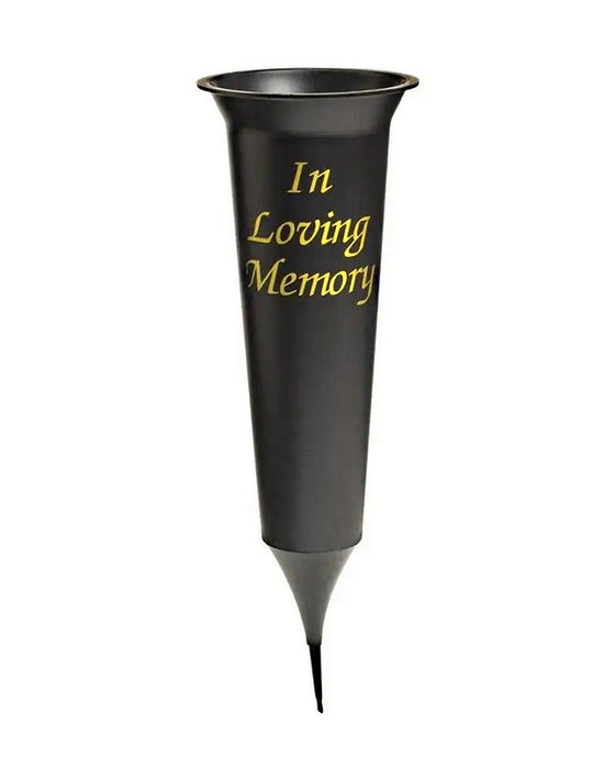 Grave Vase Spike with "In Loving Memory" - Black (5 pieces per pack, 13cm tall x 10cm hole diameter)