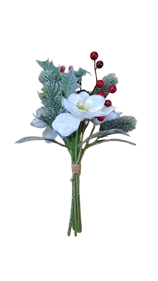 Snowy Hellebores Christmas Bunch - Natural (33cm long)