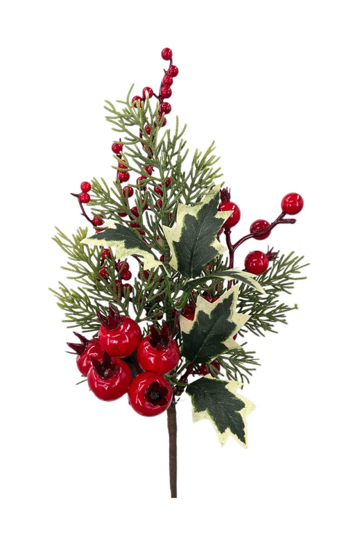 Holly and Hips Spray - Natural (34cm long)