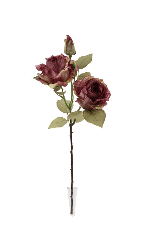 3 Headed Rose Stem - Burgundy Mix(55cm long, with 3 heads)