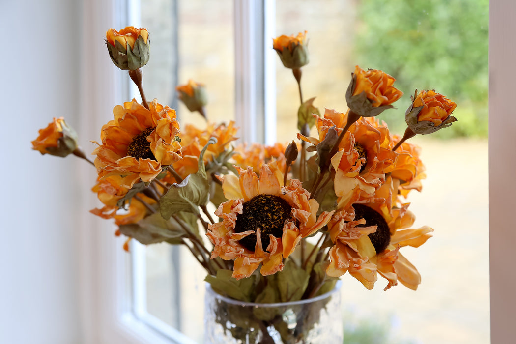 Dry Artificial Sunflower Spray - Yellow (3 heads, 51cm long)