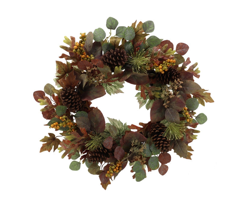 Luxury Autumn Foliage Wreath - Green/Brown (65cm external diameter)