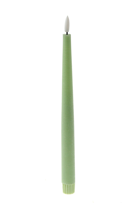 LED Wax Taper Candles with 3D Flame - Soft Green (2 pcs per pk, 2cm diameter x 25cm height)