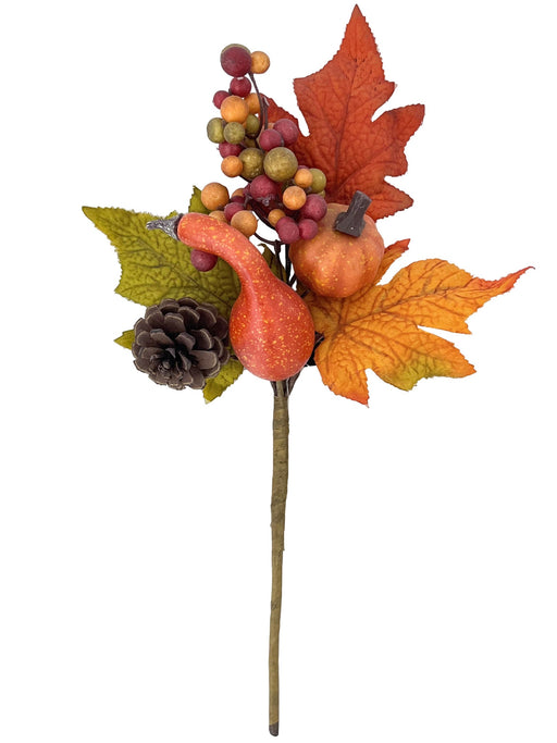 Maple and Pumpkin Spray - Green/Orange (30cm long)