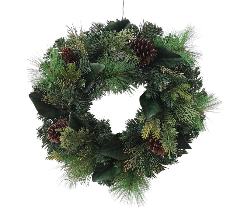 Magnolia and Pinecone Wreath - Green & Brown (60cm external diameter)
