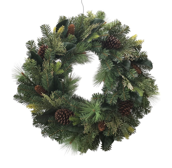 Magnolia and Pinecone Wreath - Green & Brown (75cm external diameter)