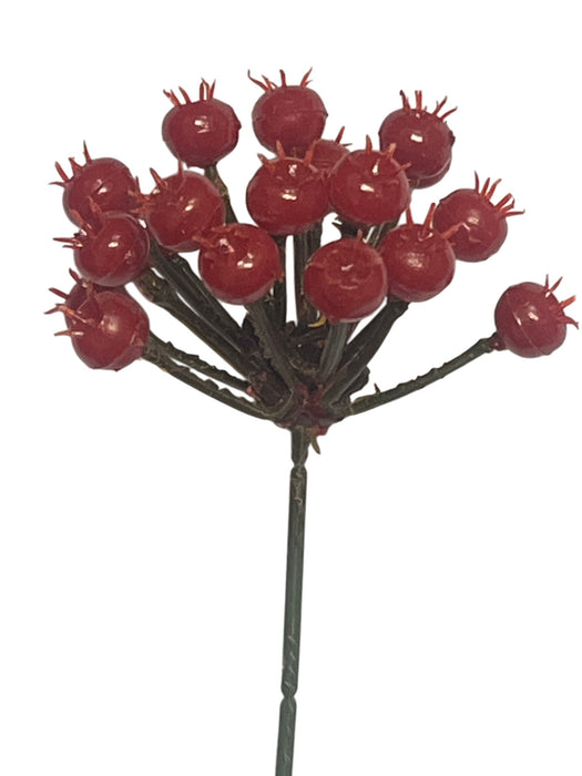 18cm Plastic Berry Pick - Red (18cm long with 18 berries)