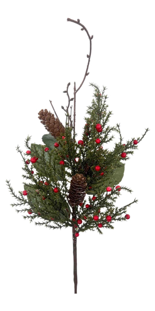 Glittered Pine and Pine Cone Spray - Natural (47cm Long)