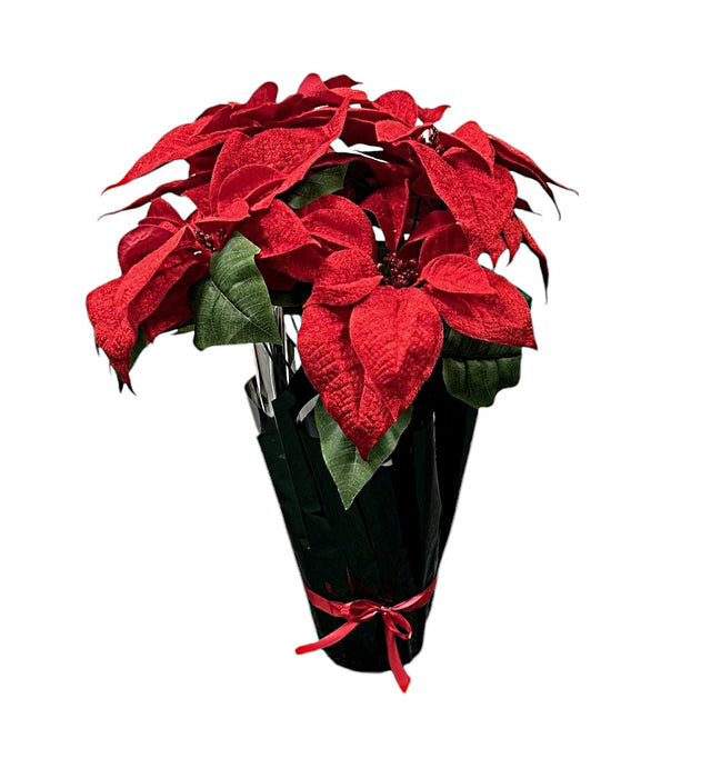 Potted Velvet Poinsettia with 8 heads - Red (55cm long)