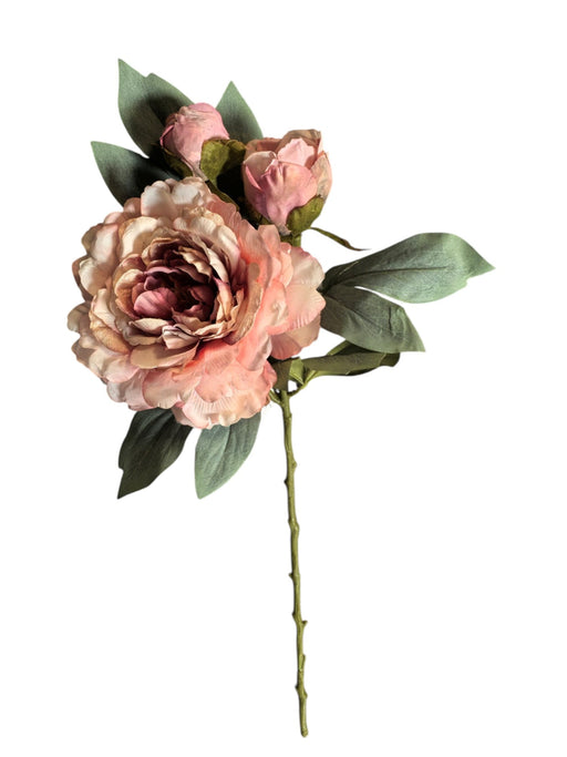 Peony Spray - Pink & White (19cm long, 1 flower & 1 bud)