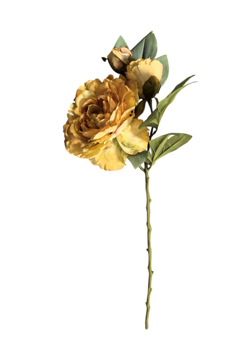 Peony Spray - Cream & Pink (19cm long, 1 flower & 1 bud)