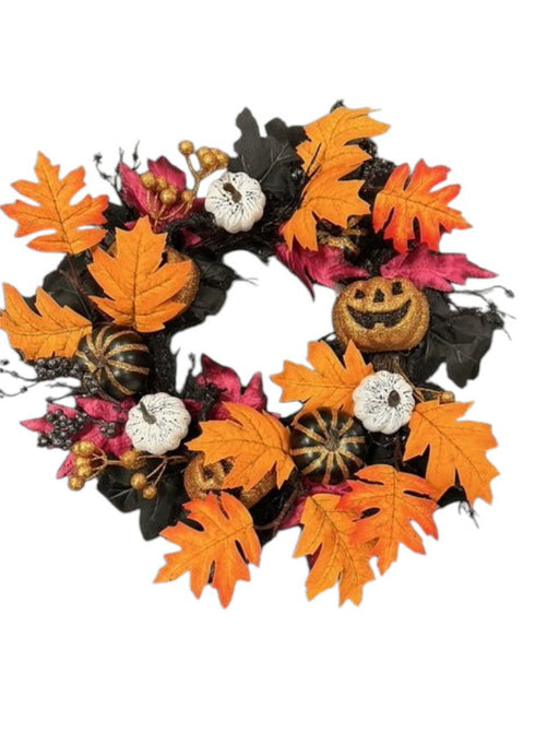 Glittered Pumpkin Wreath - Black, Orange, White & Purple (50cm diameter)