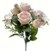 Rose and Bud Bush with Mixed Foliage - Light Pink (4 heads, 3 buds, 30cm long)
