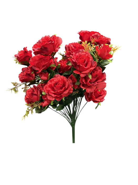 Rose Bush with Foliage - Red (36 heads, 68cm long)